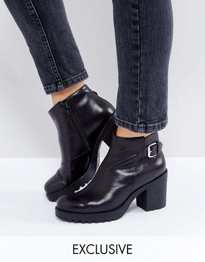 Vagabond Grace Buckle Detail Black Leather Ankle Boots - Black