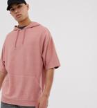 Asos Design Tall Short Sleeve Oversized Hoodie In Reverse Loopback In Pink - Pink