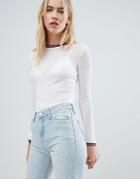 Lee Ribbed Long Sleeve Top With Sports Neckline - White