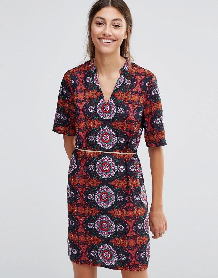 Vero Moda Printed Pencil Dress With V Neck - Orange