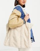Stradivarius Shearling Tote Bag In Beige-neutral
