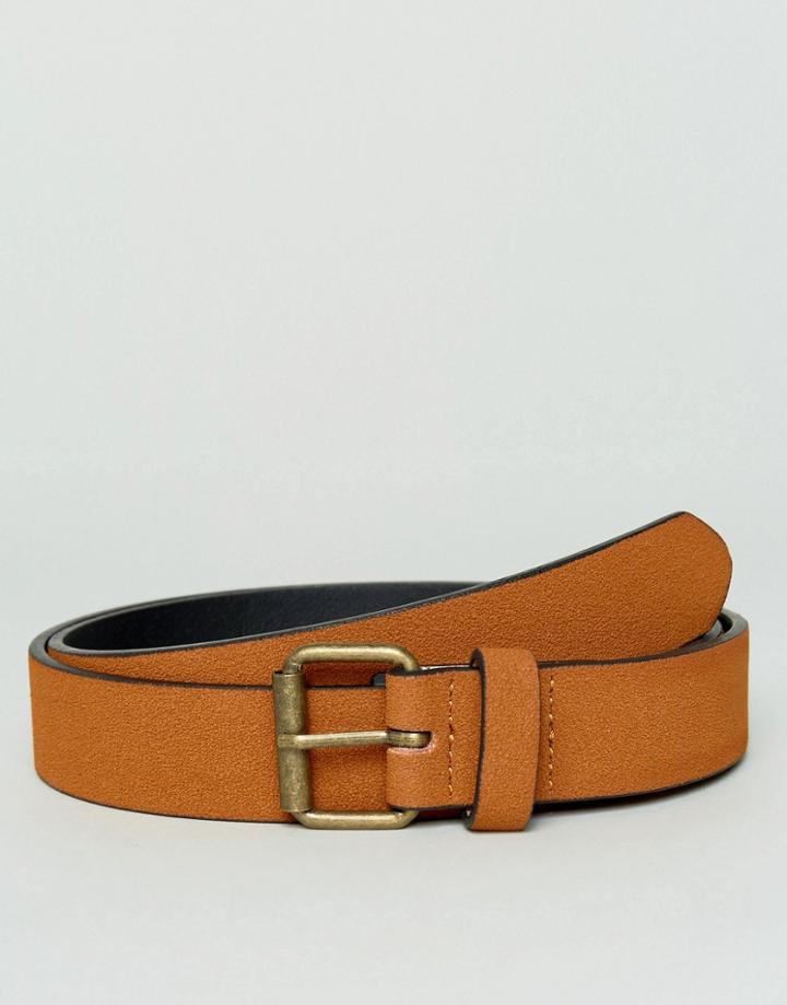 Asos Slim Belt In Tan Faux Suede - Brown
