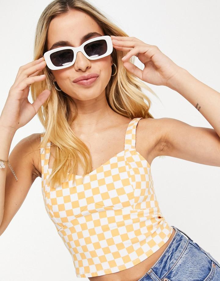 Hollister Bust Cup Crop Top In Check-multi