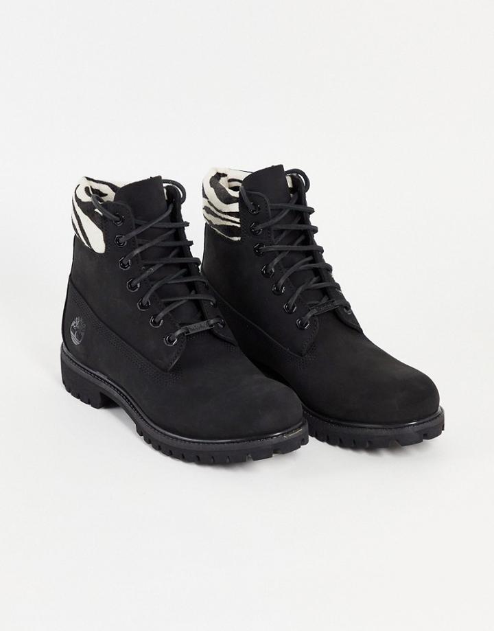 Timberland 6 Inch Premium Lace Up Boots In Black Zebra