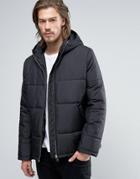 Asos Puffer Jacket With Hood In Black - Black