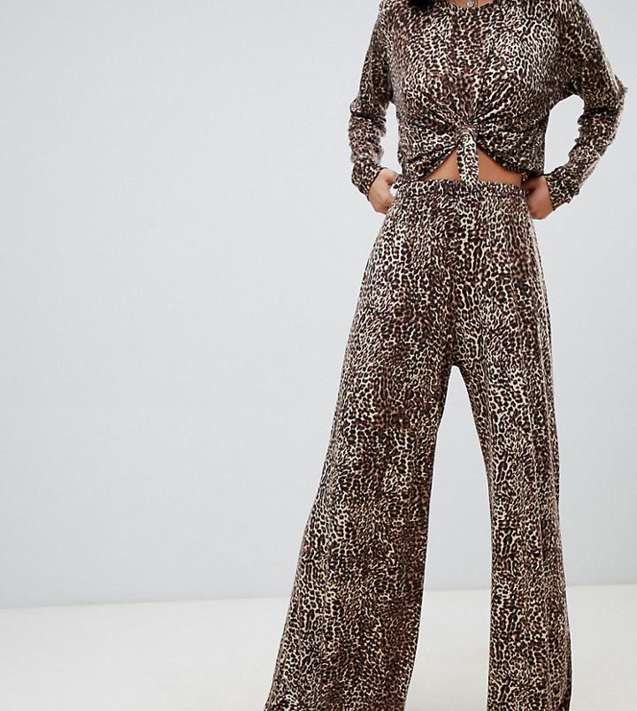 Milk It Vintage Wide Leg Jersey Pants In Leopard Print Two-piece-black