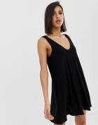 Asos Design Ultimate Swing Dress With Concealed Pockets - Black