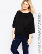 Asos Curve Top With Drape Wrape Front - Black