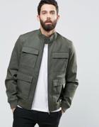 Asos Harrington Jacket With Four Pocket Detail In Khaki - Khaki