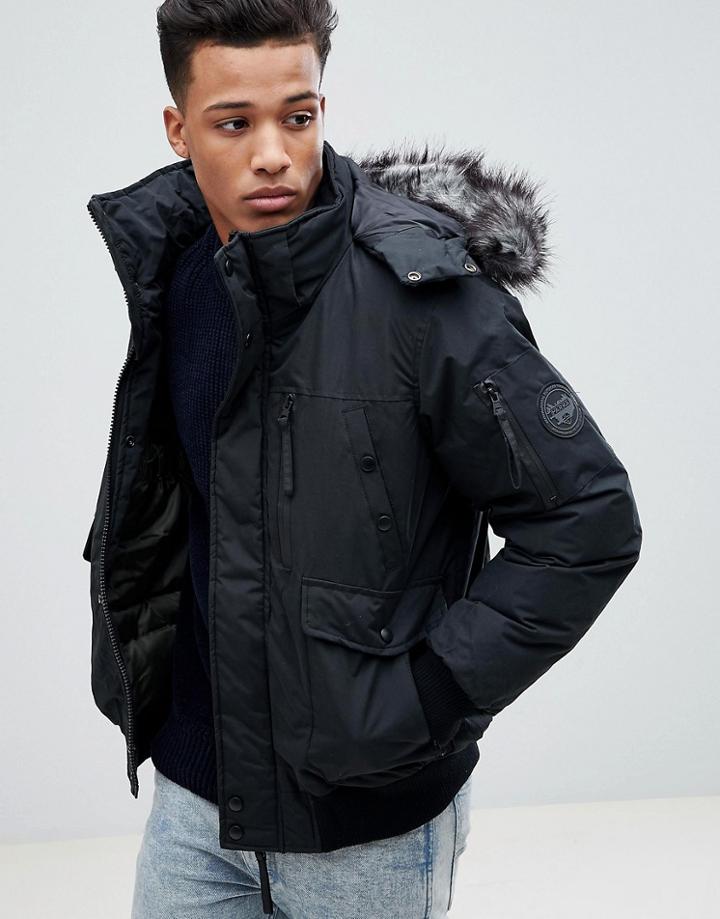 Celio Short Parka With Faux Fur Hood - Black