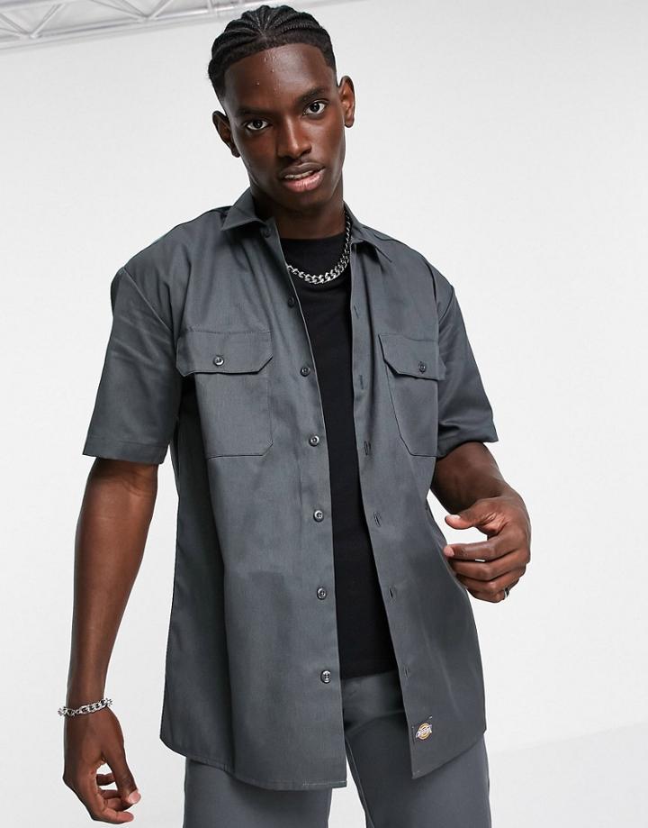 Dickies Short Sleeve Work Shirt In Charcoal Gray-grey