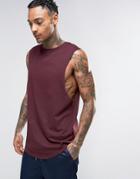 Asos Super Longline Sleeveless T-shirt With Dropped Armhole And Curved Hem In Oxblood - Red