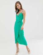 Asos Design Cami Wrap Maxi Dress-green