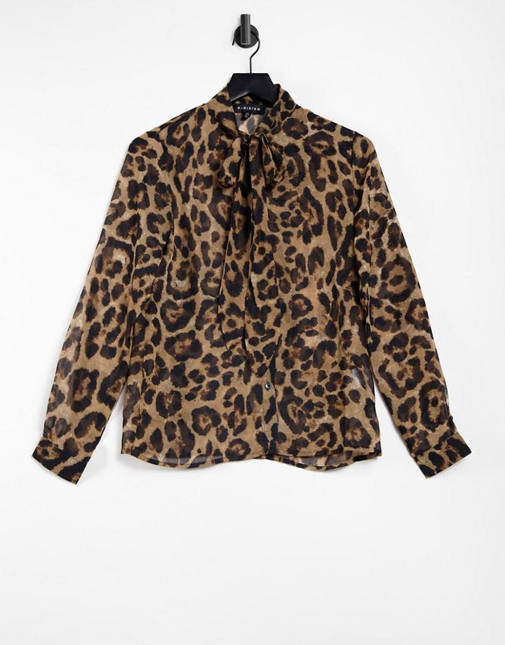 Parisian Blouse With Tie Neck In Leopard Print-multi