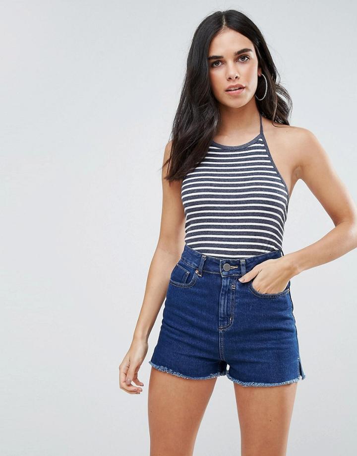 Brave Soul Stripe Halter Neck Tank - Blue
