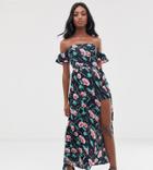 Parisian Tall Off Shoulder Maxi Dress In Navy Floral Print - Navy