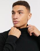 Topman Knitted Roll Neck Sweater In Black