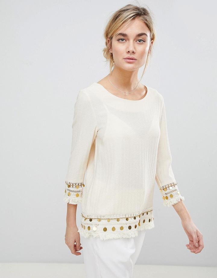 See U Soon Tunic Top With Coin Embroidery - Cream