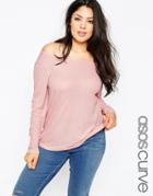 Asos Curve Top With Off Shoulder Detail In Slouchy Fabric - Nude