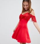 Asos Design Petite Mini Sundress With Cold Shoulder And Tassel Detail-red