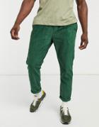 Asos Design Cord Slim Pants With Elastic Waist In Green