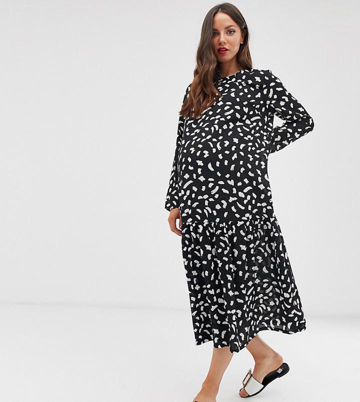 Asos Design Maternity Midi Smock Dress In Squiggle Print-multi