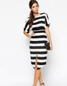 Asos Petite Stripe Wiggle Dress With Split Front And Wrap Back - Multi