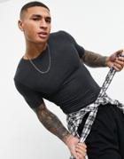 Asos Design Organic Cotton Blend Muscle Fit T-shirt With Crew Neck In Charcoal Heather-grey