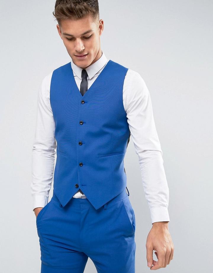 Asos Wedding Skinny Vest In Dusky Blue - Blue