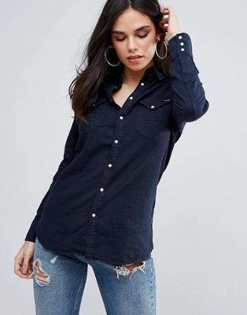 G-star Tacoma Straight Boll Denim Shirt - Navy