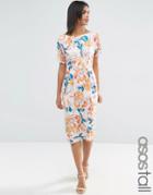 Asos Tall Wiggle Dress In Bright Floral Print - Multi