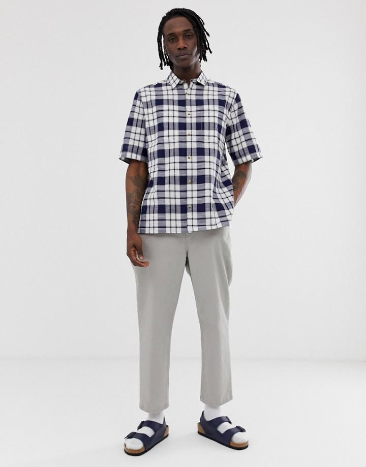 Asos Design Boxy Check Shirt In Blue And White - Blue