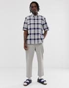 Asos Design Boxy Check Shirt In Blue And White - Blue