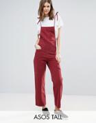 Asos Tall Denim Jumpsuit In Raspberry With Tie Straps - Pink