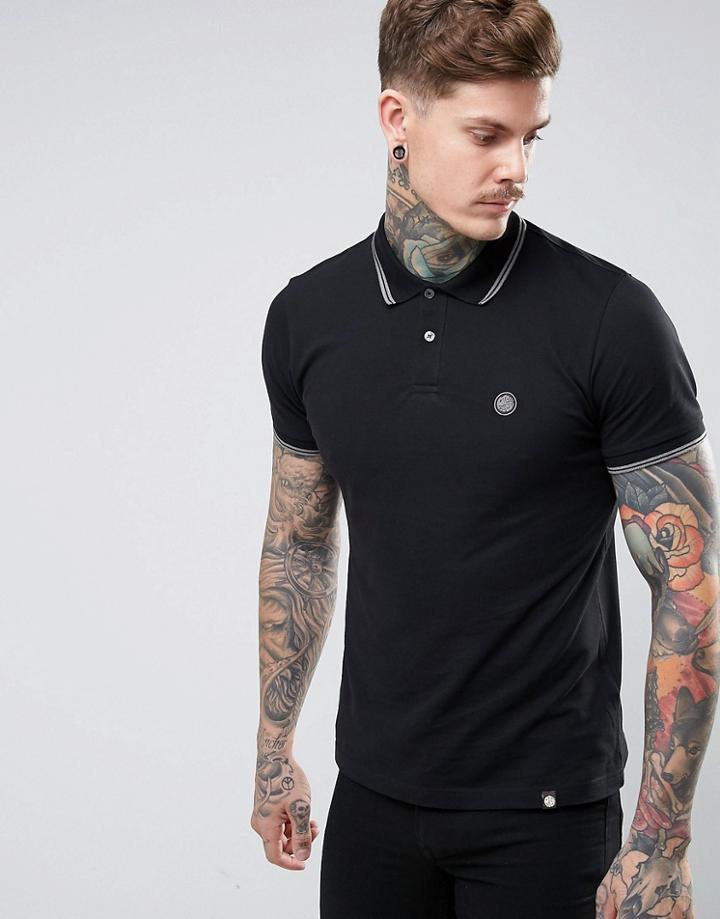 Pretty Green Barton Pique Polo In Black - Black