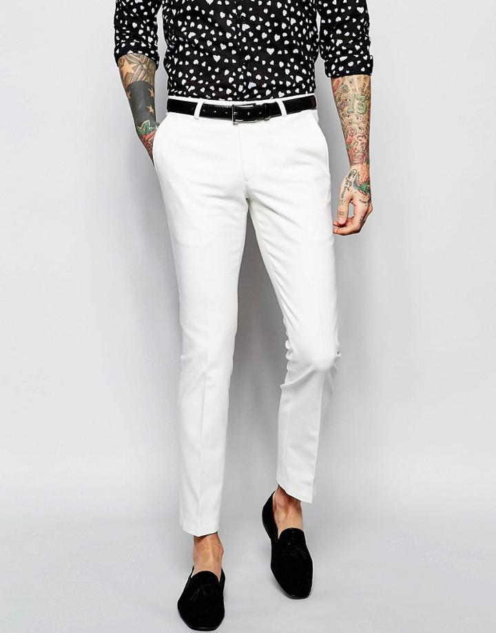 Noose & Monkey Suit Pants With Stretch In Super Skinny Fit - White