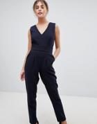 Closet London Wrap Front Tailored Jumpsuit - Navy