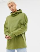 Asos Design Oversized Hoodie With Slouch Neck In Khaki - Green