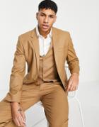 Asos Design Slim Linen Mix Suit Jacket In Tobacco-brown