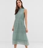 Asos Design Tall Sleeveless Victoriana Midi Dress With Lace Insert-green