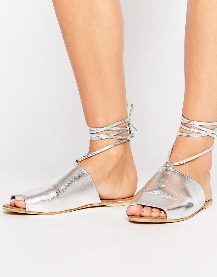 Asos Freed Leather Lace Up Sandals - Silver