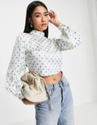 River Island Polka Dot Tie Back High Neck Blouse Is Blue