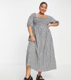 Lola May Plus Shirred Smock Maxi Dress With Tie Back In Black Gingham