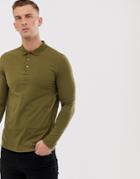 Asos Design Long Sleeve Polo In Jersey In Green