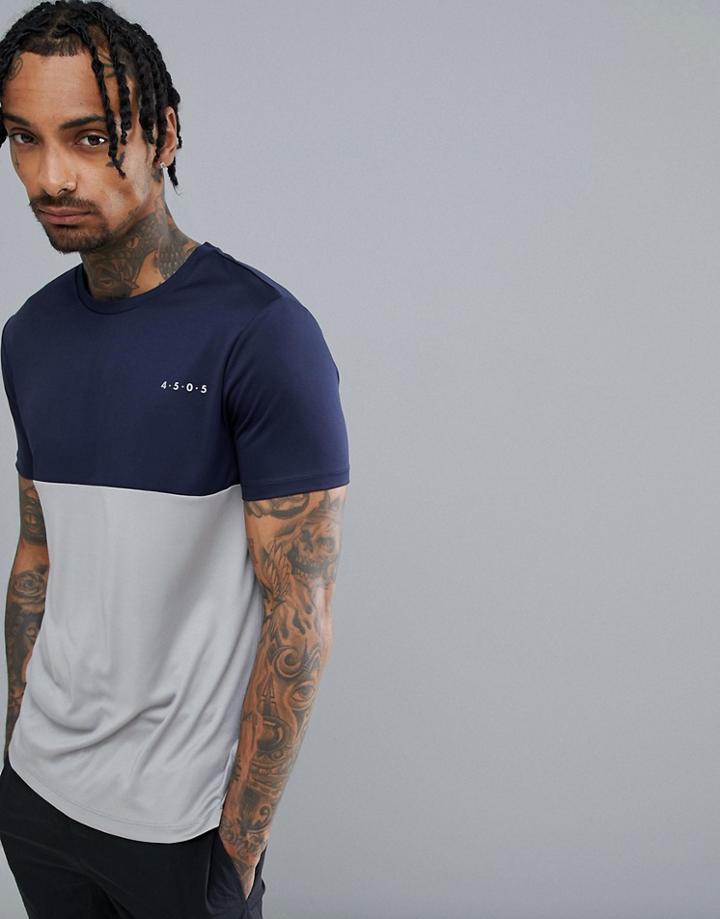 Asos 4505 T-shirt With Quick Dry And Contrast Panel - Blue