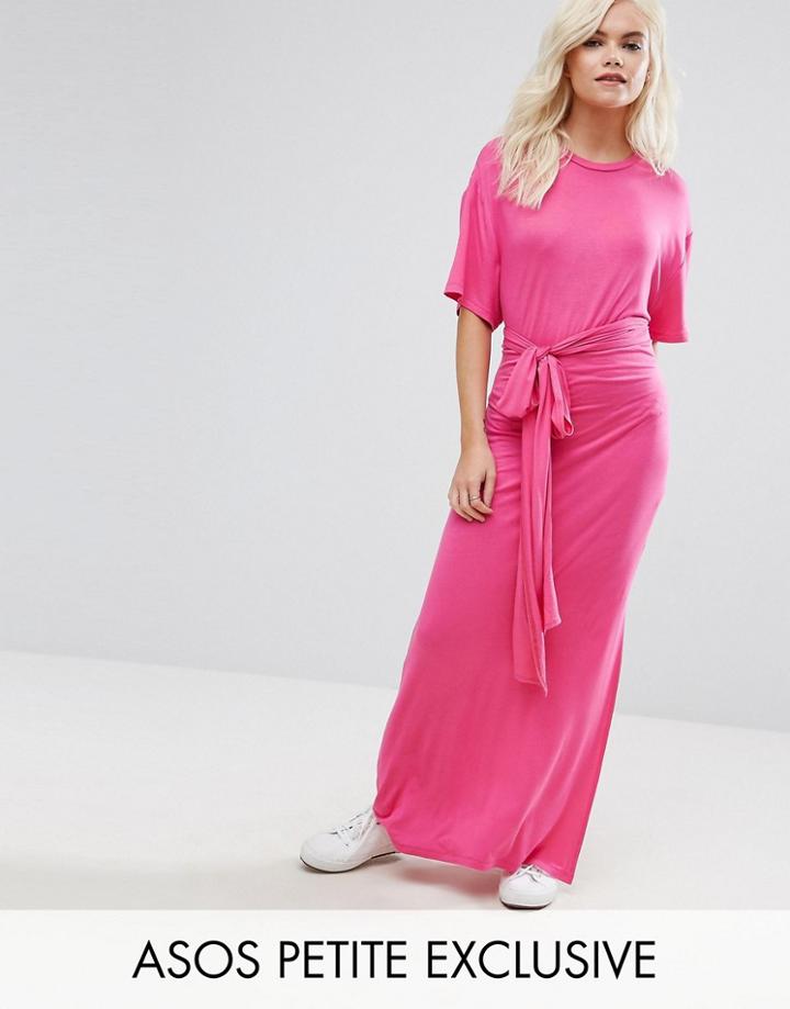 Asos Petite Tie Waist Maxi Dress - Pink