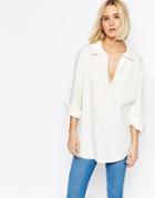 Weekday Heart Pullover Shirt With Extended Sleeve Detail - White