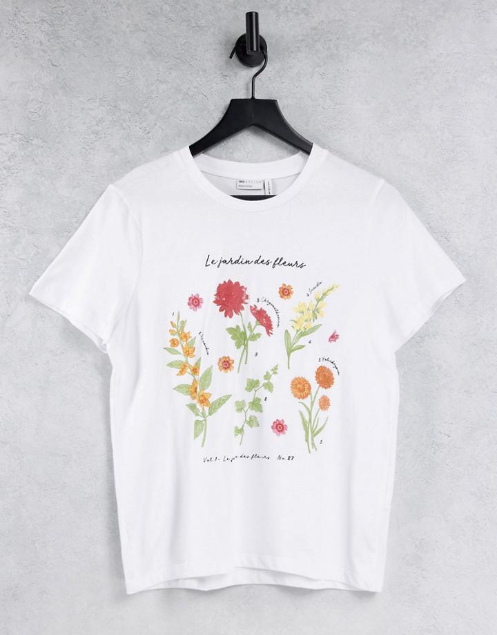 Asos Design Boxy T-shirt With Botanical Graphic In White
