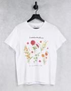 Asos Design Boxy T-shirt With Botanical Graphic In White