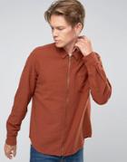 Asos Zip Through Shirt In Rust With Pockets In Regular Fit - Red